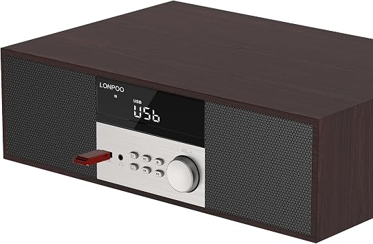 LONPOO Stereo System with CD Player, 40W CD Players for Home, Bluetooth, USB Playback, FM Radio, Aux-Input, Earphone Port