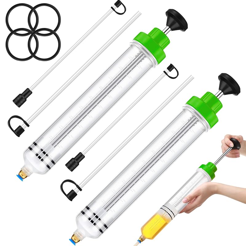 Extrator de Fluidos Automotivos Lothee com Bomba Manual de Sucção, 500 mL, Mangueiras de Extensão e Corpo Transparente Verde, Kit com 2 peças