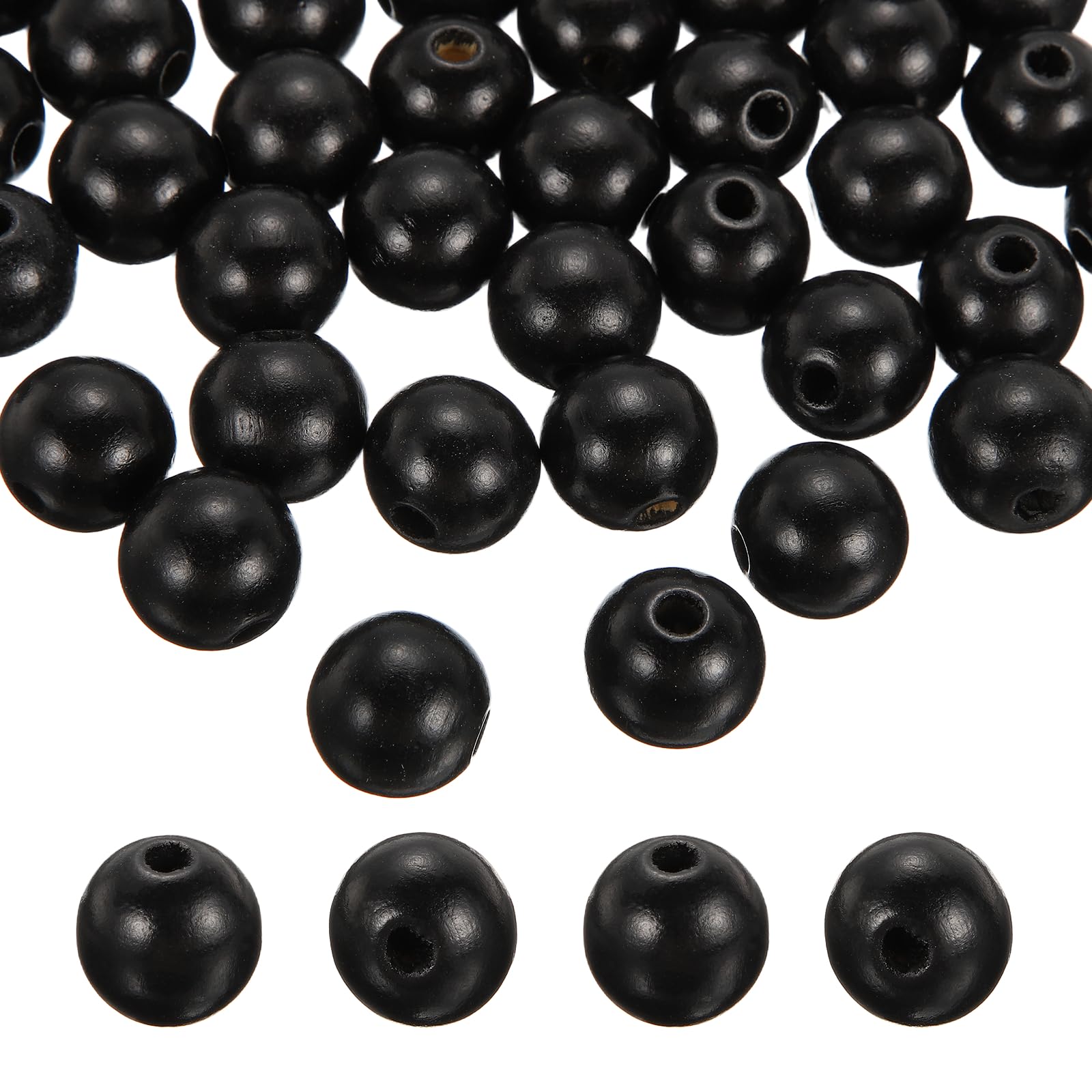 PATIKIL 100pcs 20mm Black Natural Wood Beads with 5mm Hole Unfinished Round Wooden Loose Spacer Balls Bulk for DIY Crafts Garland Macrame Farmhouse Decor Jewelry Making