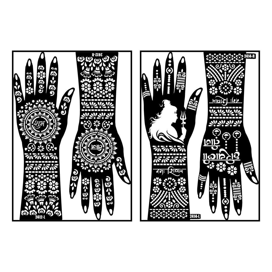 Goddess Parvati With Beautiful Floral & Happy Hariyali Teej Mehndi Stencil Sticker Combo Pack For Hand Decor-image-11