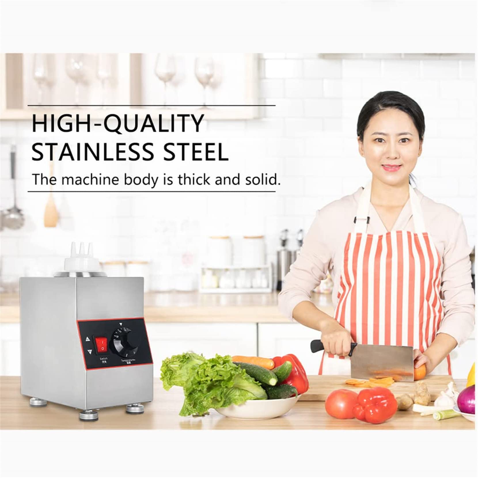Scaldabottiglie Elettrico Commerciale per Marmellata di Salsa Calda, Dispenser per Salsa da Banco in Acciaio Inossidabile da 240 W con Bottiglia di Peperoncino Piccante,1Grid
