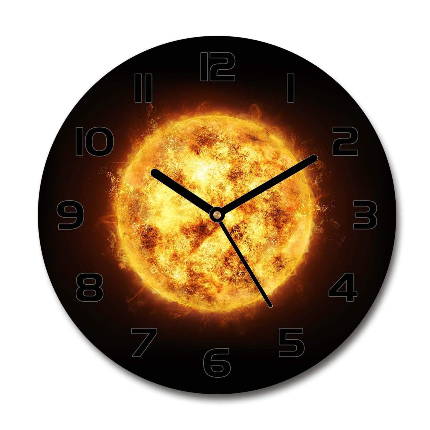 Horloge en verre silencieuse Tulup 30cm motif soleil et aiguilles noires