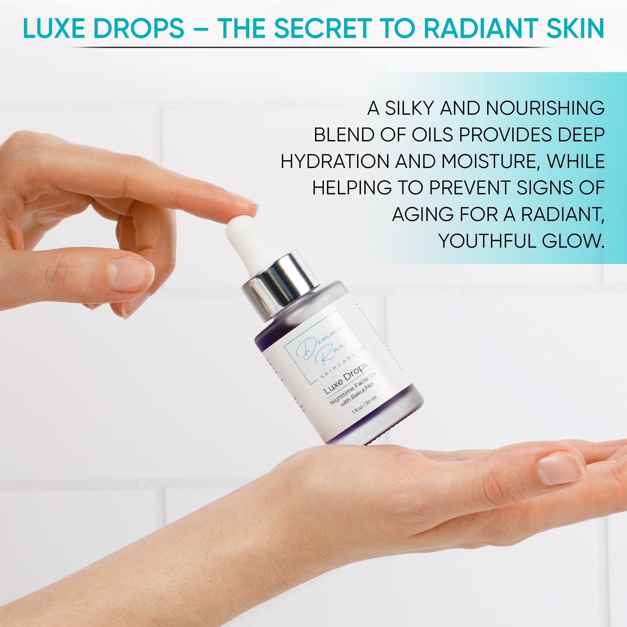 Luxe Drops Nighttime Facial Oil for Dry Skin with Bakuchiol Retinol Alternative, Face Oil for Women Anti Aging, Lightweight, Moisturizing Face Care for Dry Skin