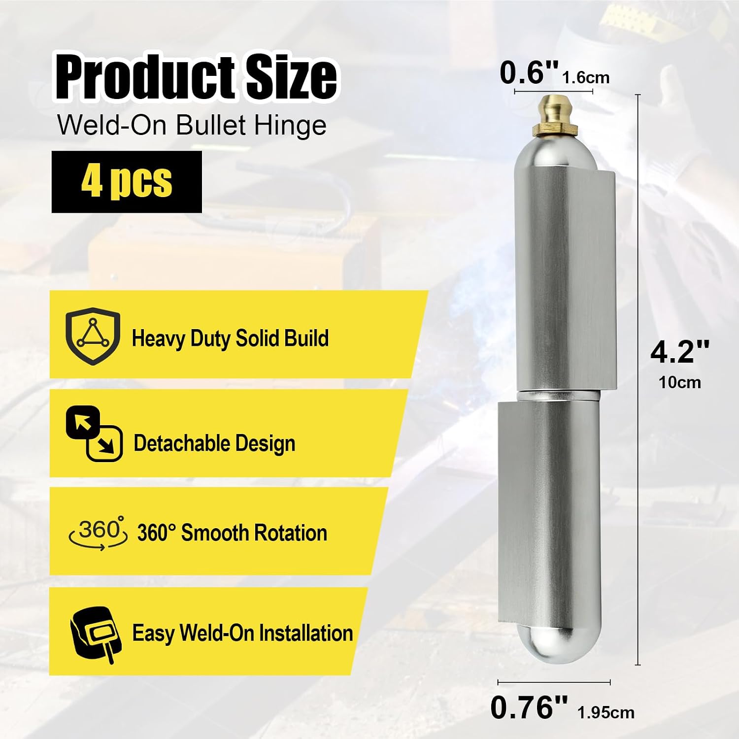 4 Inch BBQ Smoker Bullet Weld on Bullet Hinge, 4 Pcs 304 Stainless Steel Weldable Barrel Hinges Heavy Duty for Swing Door, Trailer Ramp, Metal Gate