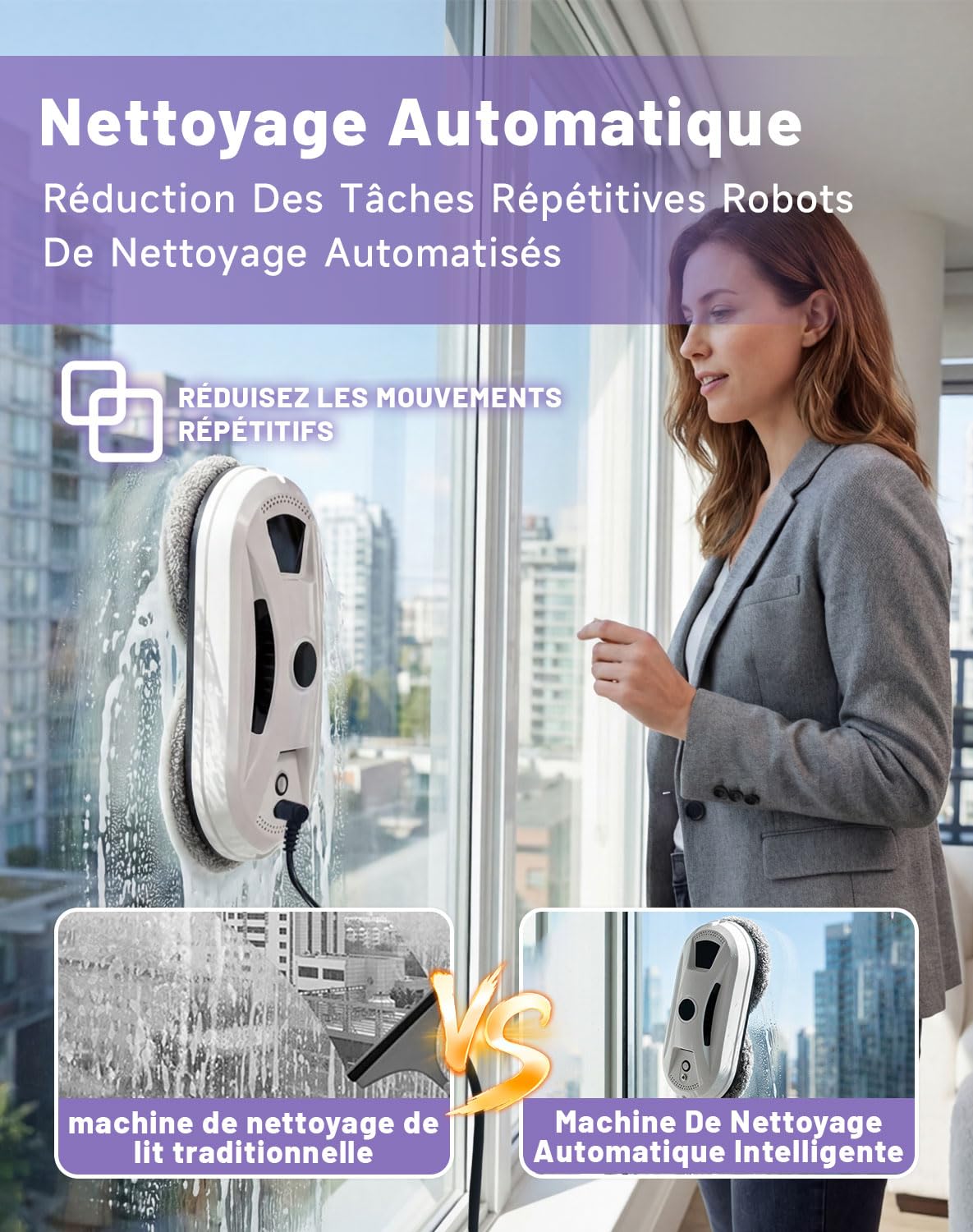 Osmo — osmo Robot Clean Laveur de vitre, Aspirateur De Fenêtres Automatique avec Positionnement & Forte Aspiration & Détection Bords, Sécurité Anti-Chute pour Baies Vitrées Vitres Hautes