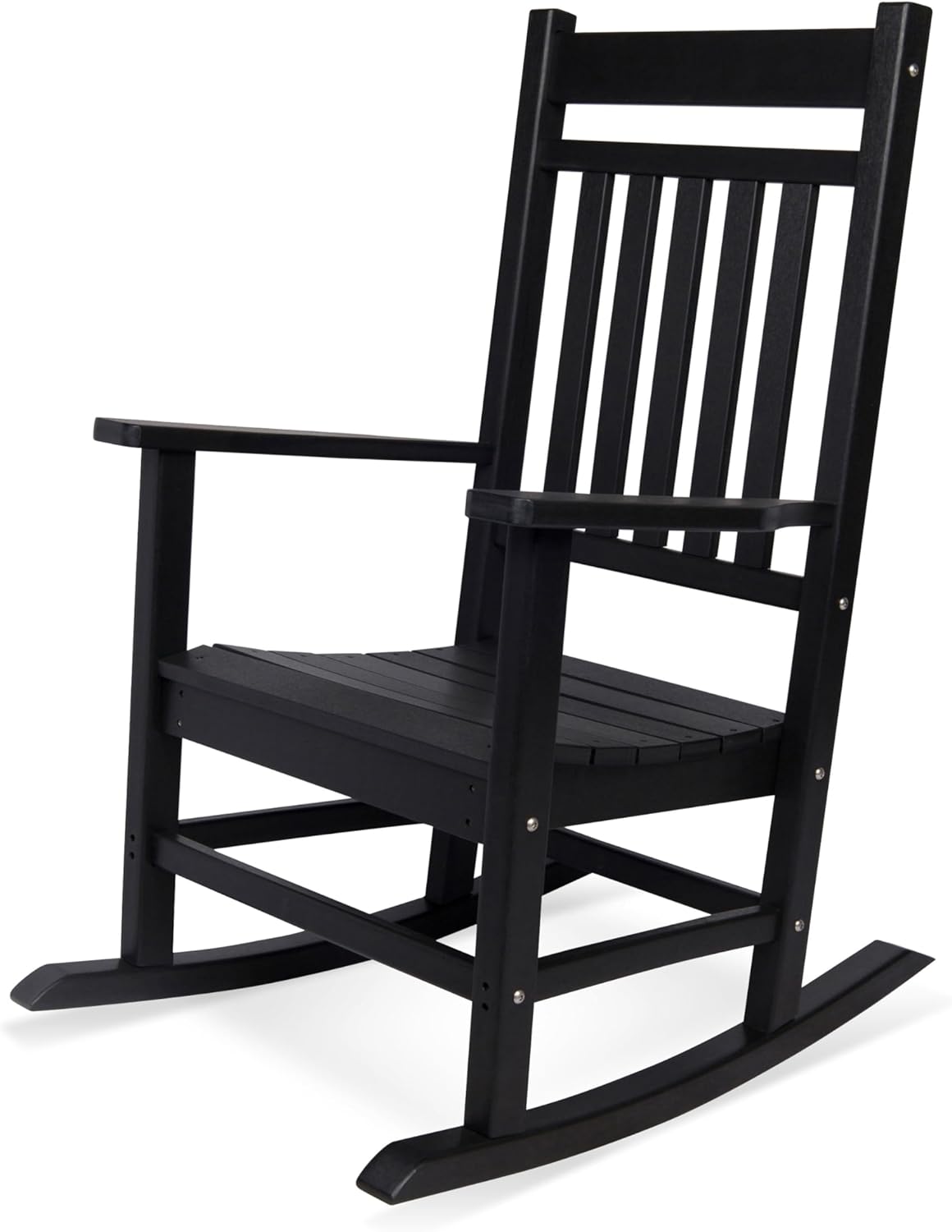 Shine Company Berkshire Outdoor Resin Rocking Chair with High Back, All Weather Heavy-Duty HDPE Poly Plastic Rocker for Patio, Porch, Lawn, Garden, Black