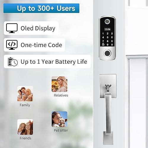 Miniatura 5 de Cerradura de puerta de huellas dactilares con asas, cerradura de puerta de entrada sin llave, cerradura de puerta inteligente, cerraduras de puerta