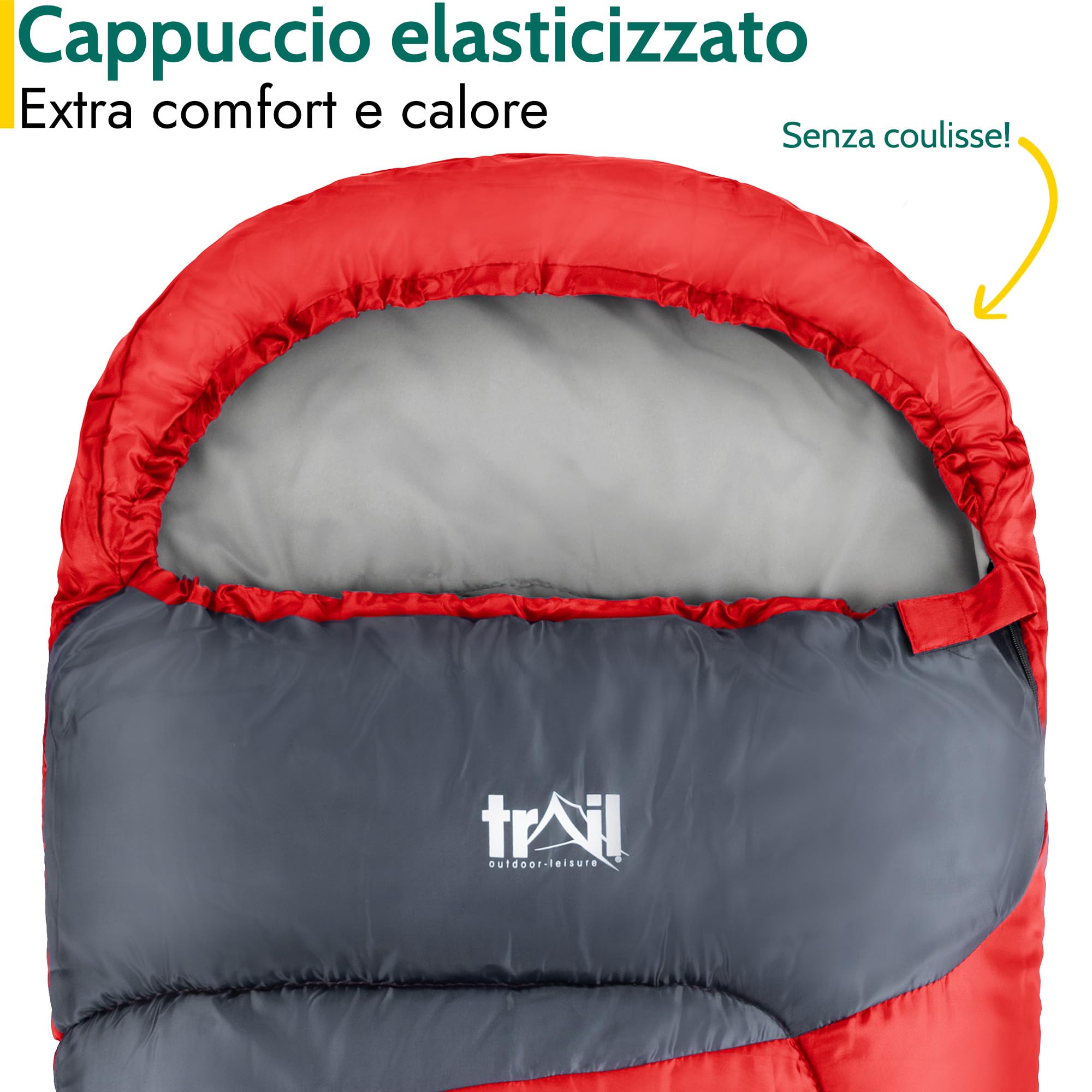 Trail Sacco a Pelo Bambini Stile Mummia 3 Stagioni 300 gsm Sacco a Pelo Leggero e Compatto per Bimbo e Bimba con Zainetto per Trasporto Incluso Accessori Campeggio
