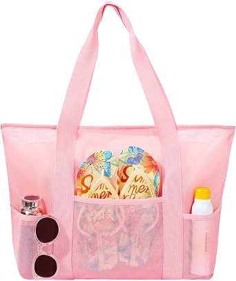Mesh Beach Bag for Women, Large Waterproof Sandproof Tote Bags