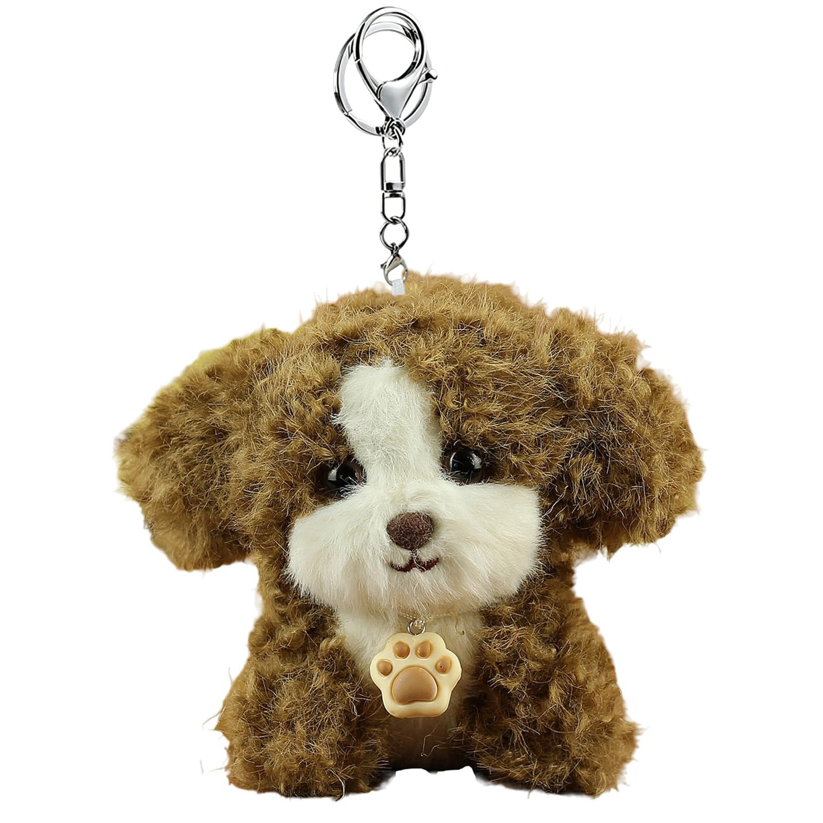 Glimbely Cute Plush Curly-haired Puppy Charm for Backpack, Kawaii Car Keychain Holder Cute Stuffed Animal Purse Charms for Handbags (Dark Brown)