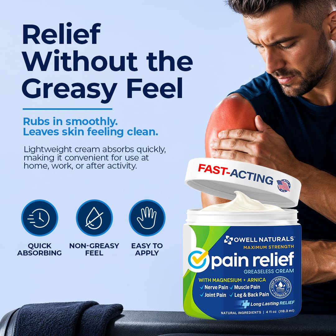 OWELL NATURALS Deep Penetrating Pain Relief Cream, Maximum Strength Formula for Joints & Muscle Aches, Lower Back, Knees, Hands, Legs, Ankle – Fast Acting Comfort, 3.5 oz — Amazon image 3