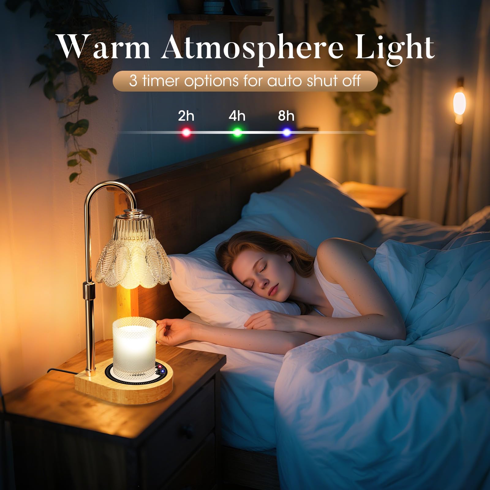 MQFORU Podgrzewacz do świec Lampa, Podgrzewacz do świec, Podgrzewacz do wosku z dyfuzorem zapachu z timer' + 'em i światłami atmosferycznymi, regulowana jasność elektryczna lampa zapachowa