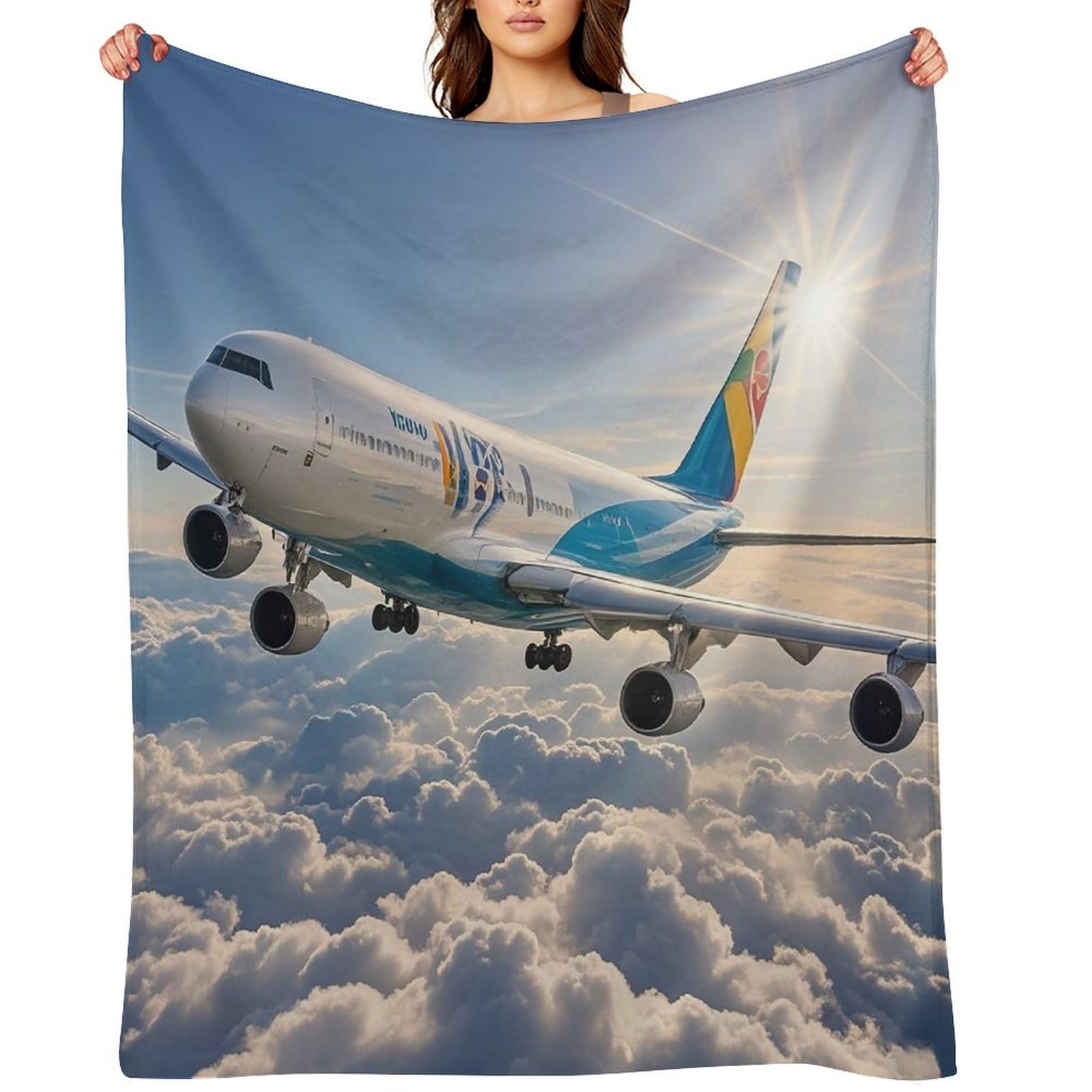 Flannel Airplane Throw Blanket for Couch Super Soft Fuzzy Cozy Flannel Blankets No Shed No Pilling FAnti-Static Winter Bed Blanket Decorative and Giftable Blankets