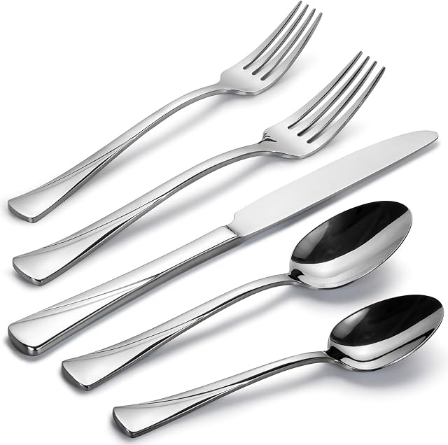 Alata Alice 40-Piece Silverware Set Stainless Steel Flatware Set,Service for 8,Mirror Polished Cutlery Set,Dishwasher Safe