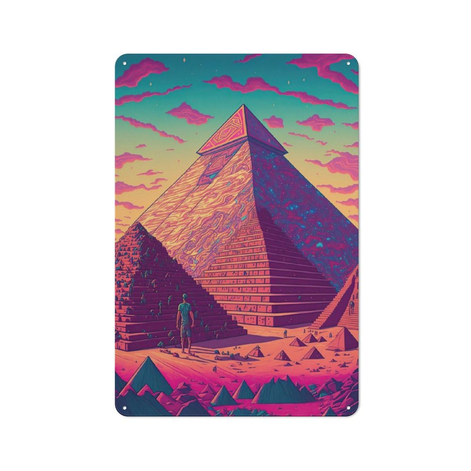 Junmoney Egyptian Pyramid Modern Retro Metal Wall Decor 30X20cm, Metal Wall Sign For Loft, Studio, Office Or Creative Room