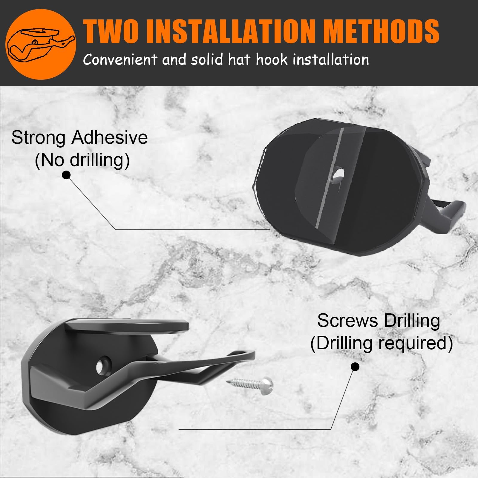 Sistema Porta Cappelli Adesivo - 24 Appendiabiti per Cappelli Senza Foratura, Soluzione Compatta per Porte, Armadi e Stanze (nero, Adesivo Forte)