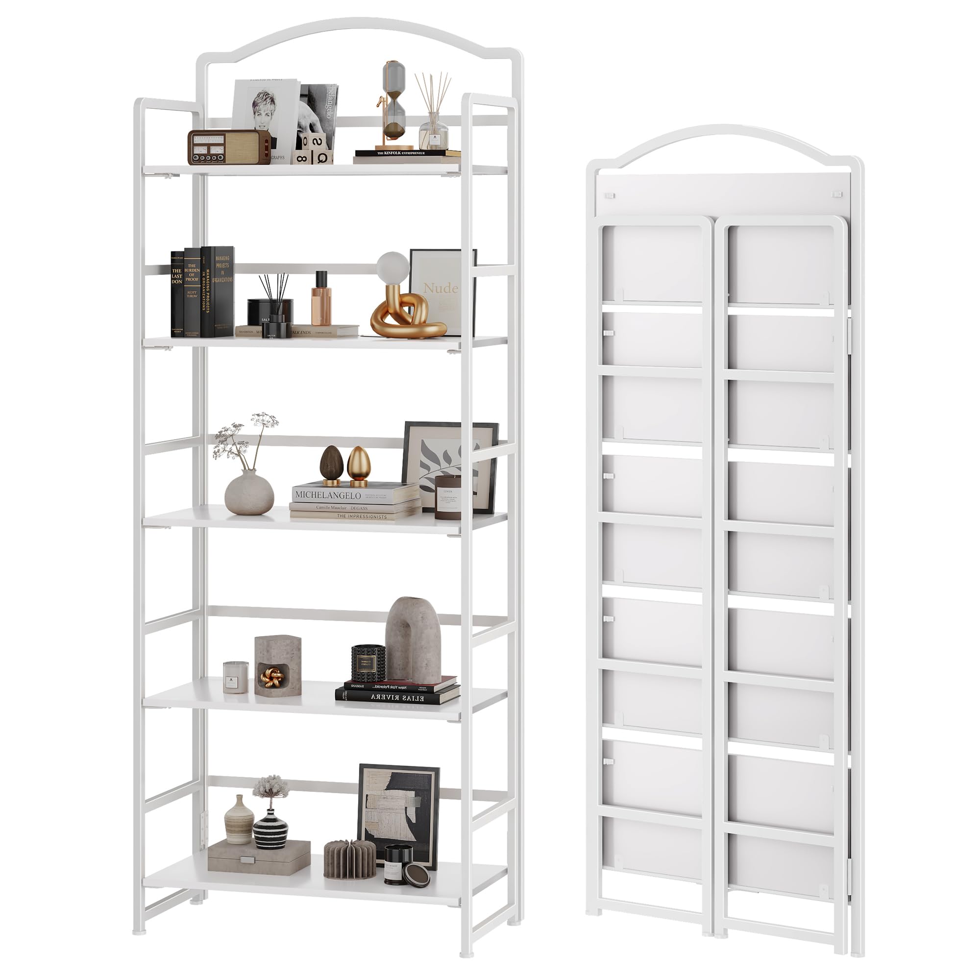 Photo 1 of JSB 5-Tier Folding Bookshelf, Arched, White
