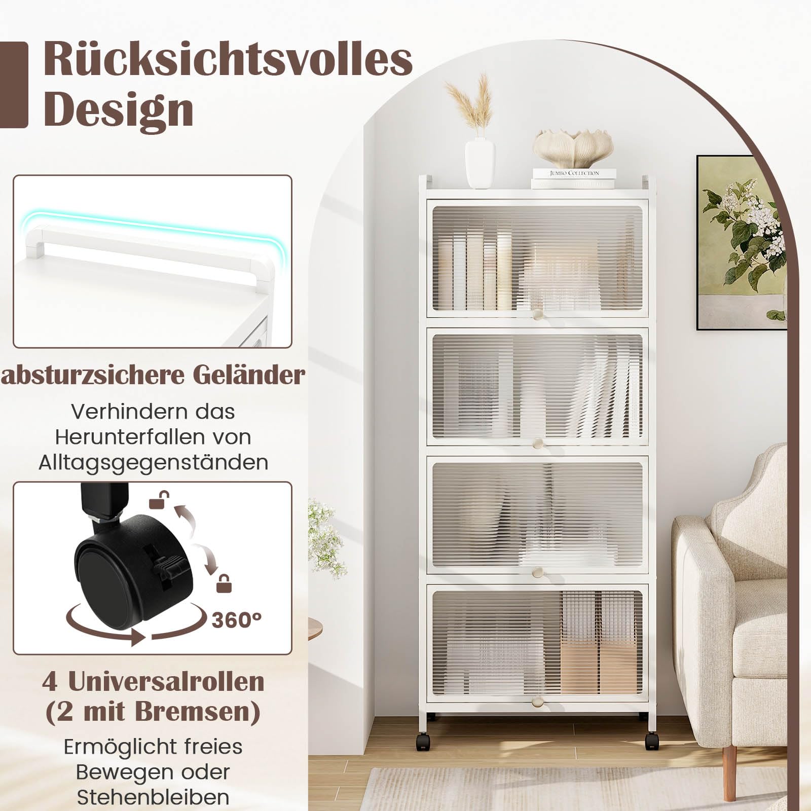 GIANTEX Küchenschrank Vorratsschrank Küche, Küchenregal Stehend auf Rollen, Küchenkommode Küchen Regal 5 Ebenen mit Aufklappbaren PC-Türen, Standregal Hochschrank mit Kippschutz, 60x32x154 cm