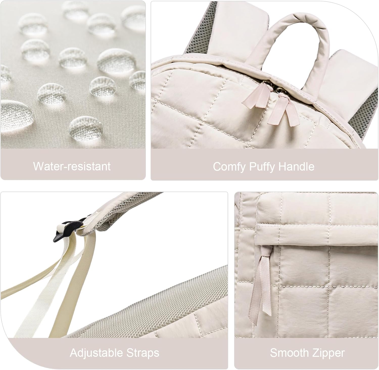 BTOOP Travel Backpack for Women Work Backpack Quilted College Backpacks for School Fit 15.6 Inch Laptop (Beige-Gray) - Image 6