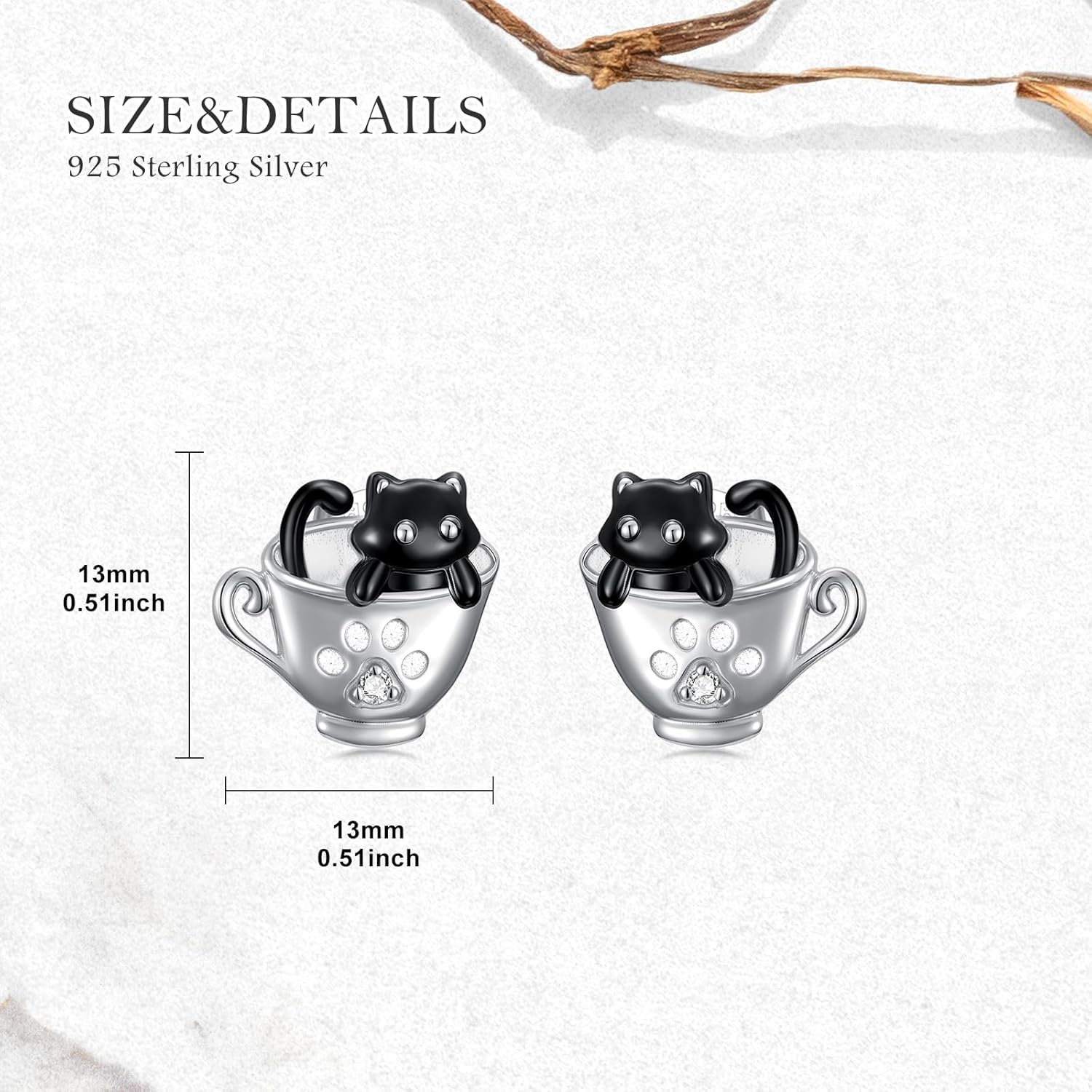 Diamond Black Cat Earrings for Women 925 Sterling Silver Cup Cat Stud Earrings Cute Pet Stud Earrings Jewelry Gifts - Image 5