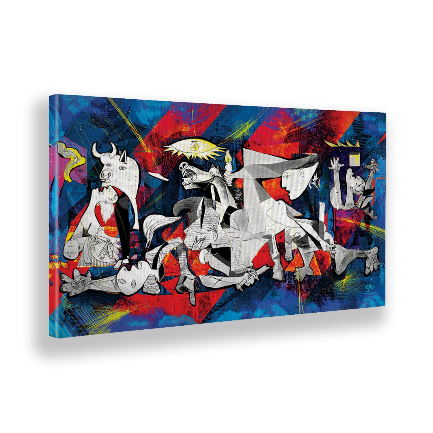 Giallobus - Cuadro - Guerra Guernica Pop Art - Lienzo con Marco estándar - 140x70 - Listo para Colgar - Cuadros Modernos para el hogar