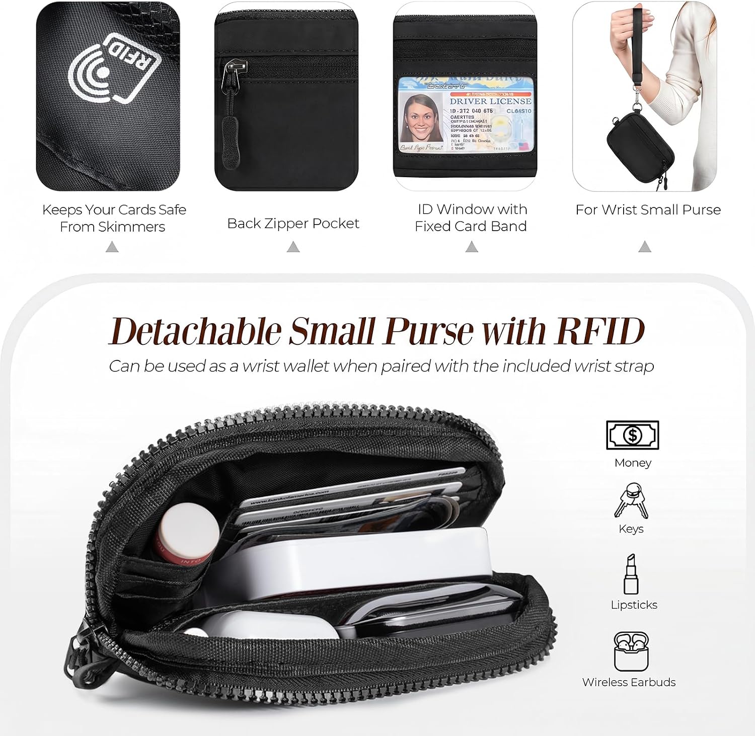 CYSIYU Small Crossbody Bag with Phone Lanyard and Wrist Strap Mini Checkered 4.5x6.5 Purse with RFID Clip and Go for Travel