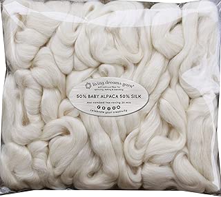BABY ALPACA SILK Fiber Blend. Luxuriously Soft Combed Top Wool Roving for Spinning, Felting, Blending and other Fiber Crafts. Natural White - coolthings.us
