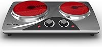 Sunvivi 1800W Dual Burner Portable Electric Ceramic Stove - Knob Control, All Cookware Compatible, Quick Heat for Camping & Home, Silver