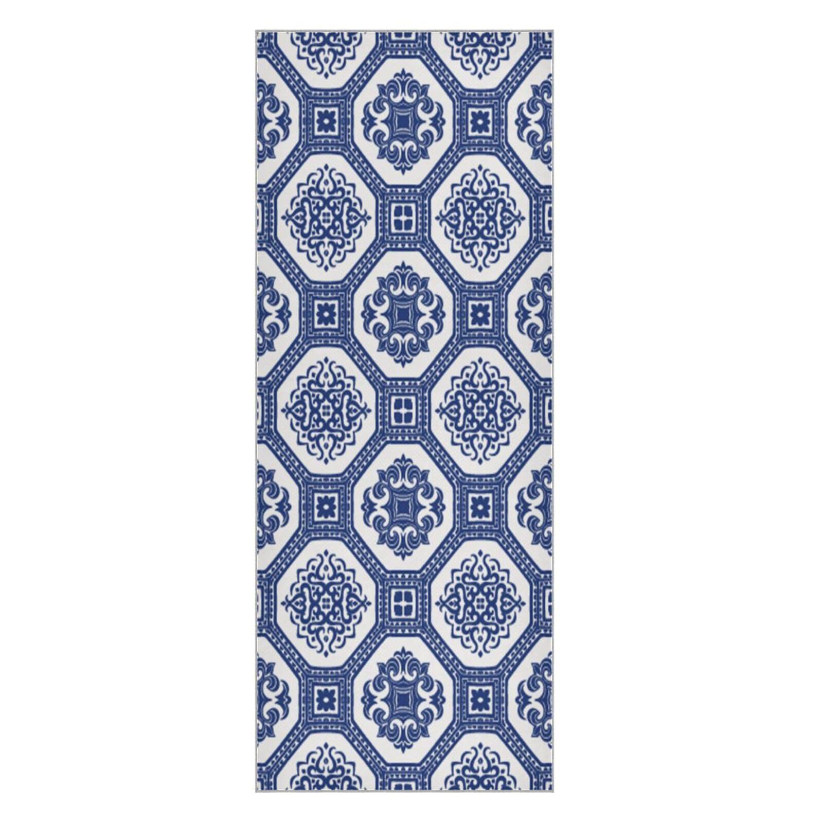 pnyoin Turkish Ornament Blue Yoga Towel,Hot Yoga Mat Towel with Grip Dots Sweat Absorbent Non-Slip for Hot Yoga, 24