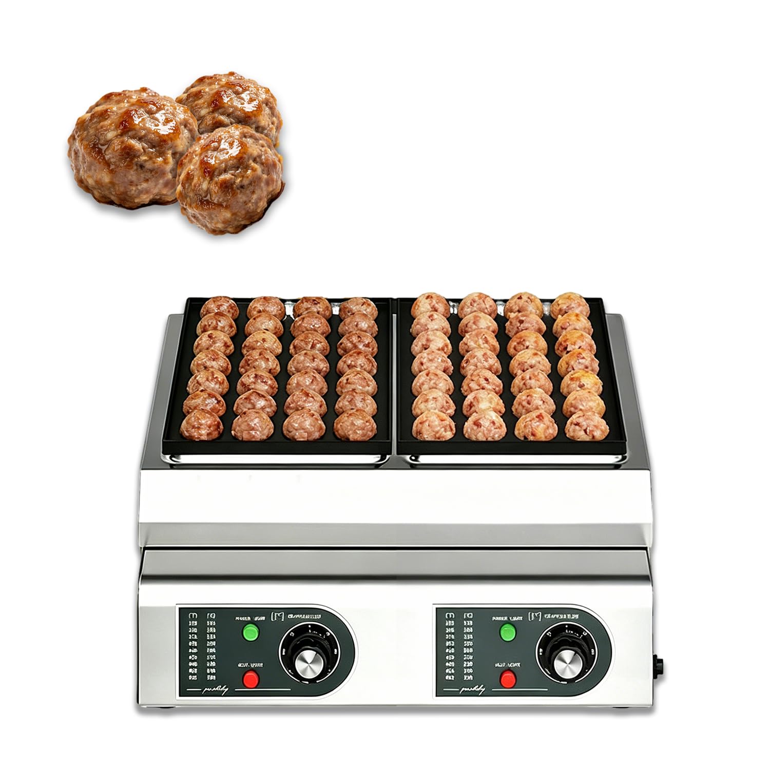 WTRYRN Commercial Electric Takoyaki Maker, 4200W 56 Holes Octopus Ball Machine, Dual Independent Temp Control Non-Stick Grill for Stall & Catering