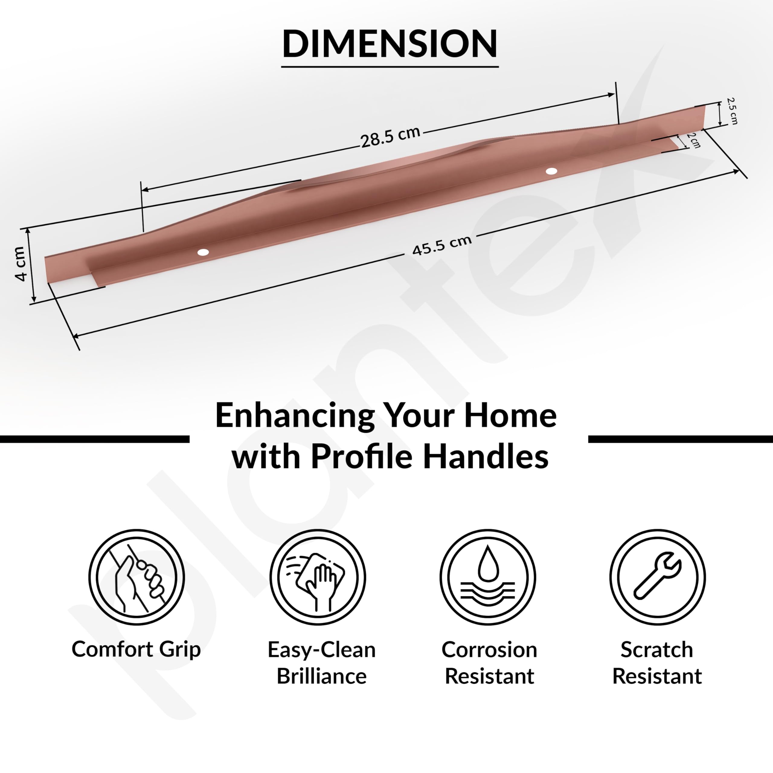 Plantex Profile Handle for Kitchen Cabinet/18 Inch Aluminium Drawer Profile Handle/Wardrobe Pull Handle for Home/Office/Hotel - Pack of 3 (Rose Gold) — Amazon image 3
