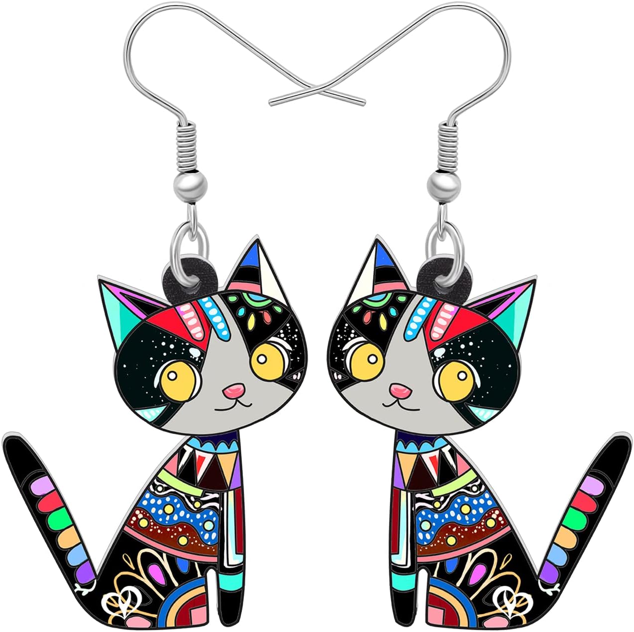 Acrylic Drop Cat Earrings Pets Funny Design 7 Color Lovely Gift For Girl Women By The Bonsny