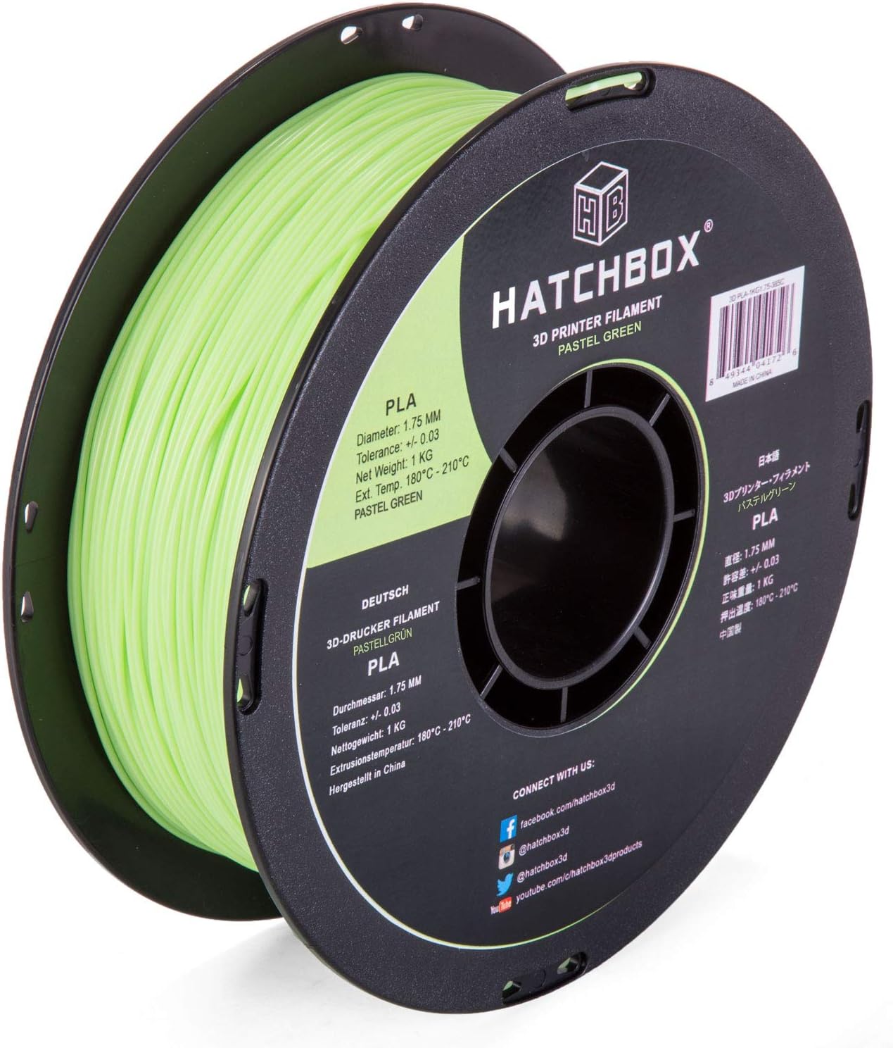 HATCHBOX 1.75mm Pastel Green PLA 3D Printer Filament, 1 KG Spool