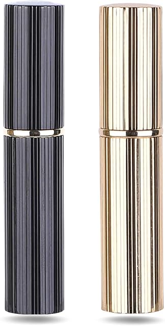 AsaNana Perfume Atomiser, Refillable & Travel Size Perfume Bottle, Leaking Proof,Bottom Pump without Funnel, Luxurious Small women and men, 5 ml (Pro-2P-Black&Gold)
