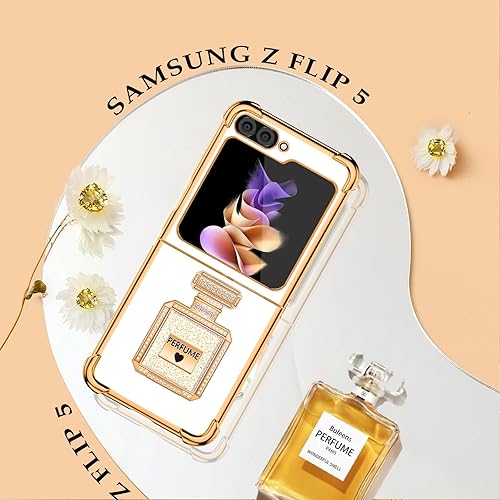 Miniatura 3 de Buleens Funda para Samsung Galaxy Z Flip 5 con soporte de espejo de metal, linda funda para Galaxy Z Flip 5 chapada en corazón, elegante funda de