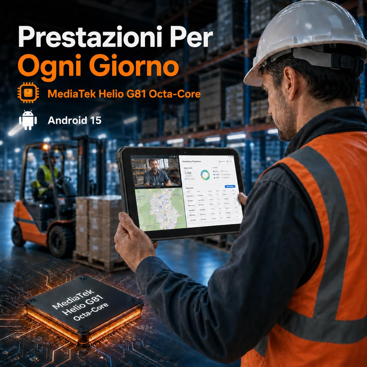 OUKITEL RT3 PLUS Rugged Tablet 11000mAh, 8" HD, Octa-Core MTK G81, Android 15 Tablet PC, 16GB RAM+128GB ROM/1TB, 16MP+8MP, IP68/Dual SIM 4G/NFC/Face ID/GPS Blu