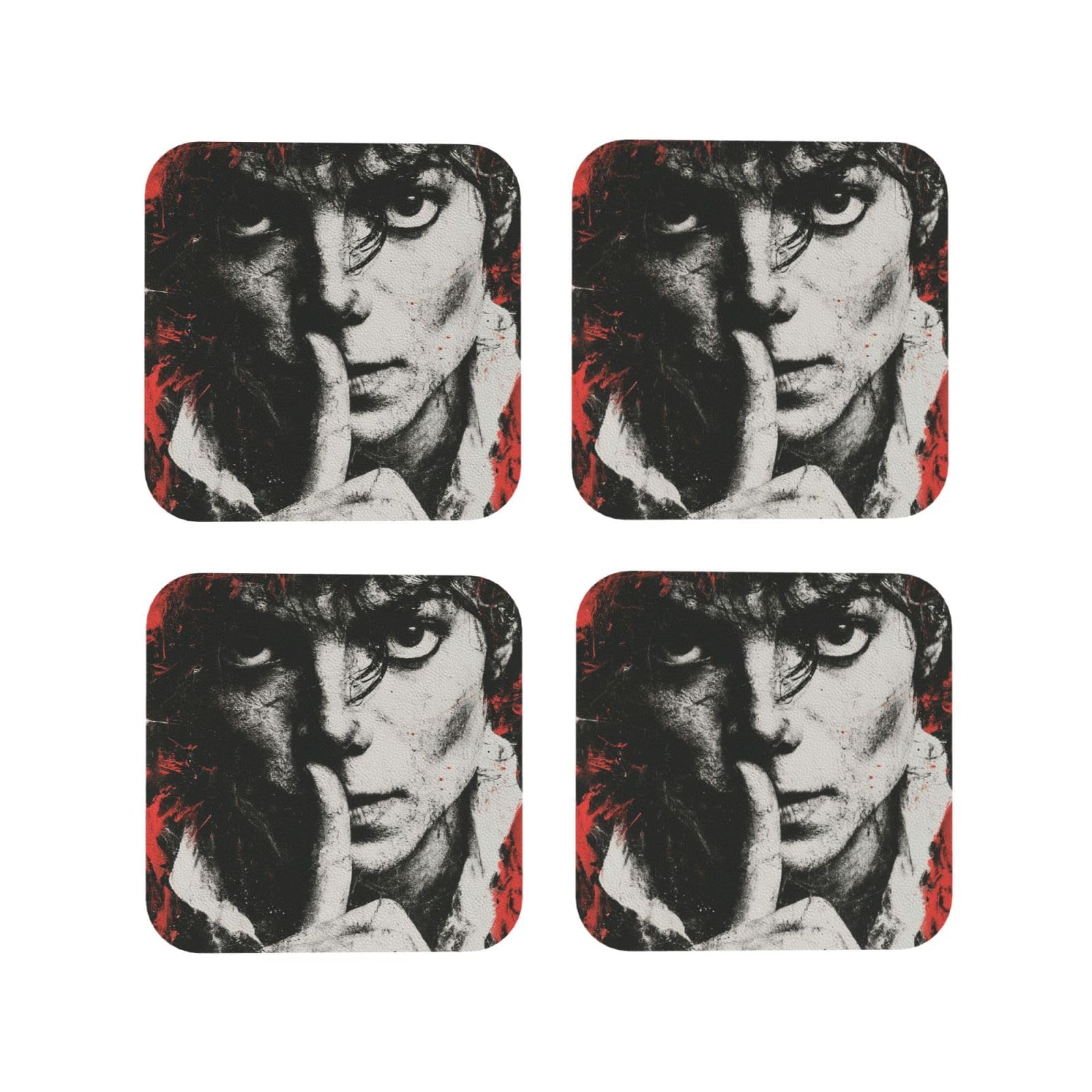 Coasters Set of 4 Round Leather Coaster Quick-Dry Drink Michael Jackson Coasters for Desk Absorbent Mugs Pads Tabletop Protection Pad Heat Resistant Coffee Cup Mat for Kitchen Bar