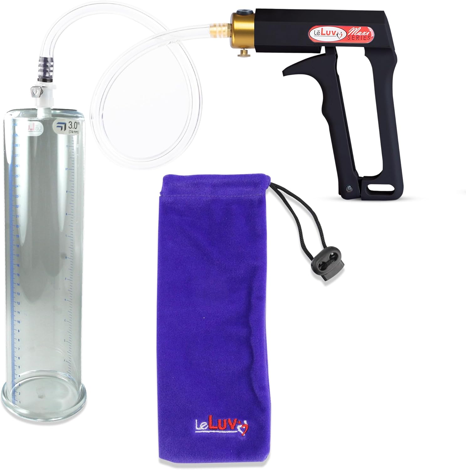 LeLuv Penis Pump Maxi Black Handle with Clear Hose - 12 inch Length x 3 inch Diameter Cylinder