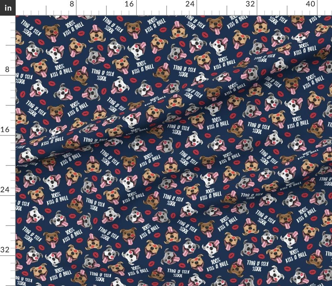 Spoonflower Fabric - Kiss Bull Dog Lips Love Red Blue Breed Dogs Pitbulls Printed on Petal Signature Cotton Fabric by The Yard - Sewing Quilting Apparel Crafts Decor