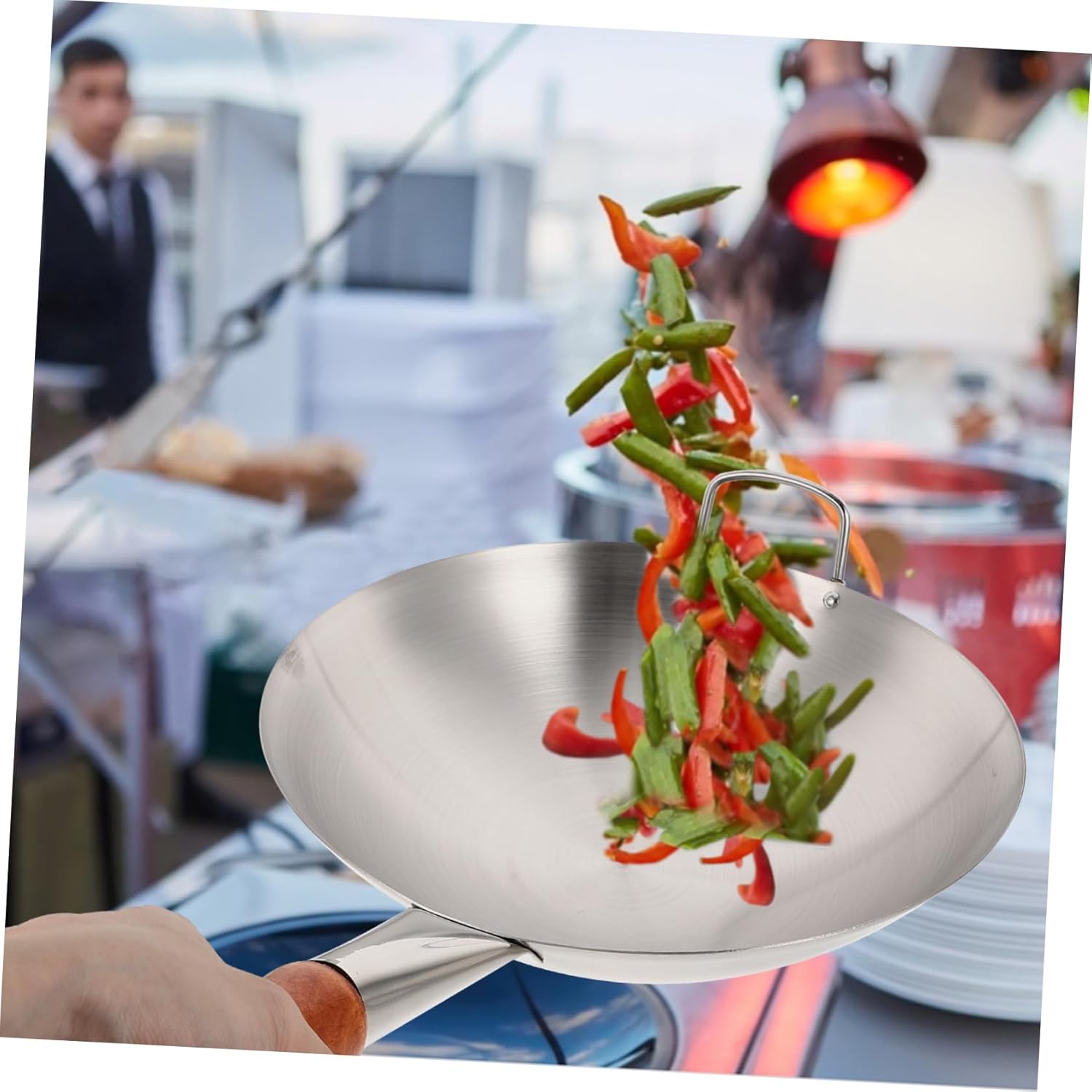 1pc Stainless Steel Wok for Gas Stove Single Handle Silver Wok Utensils Kitchen Cooking Pot