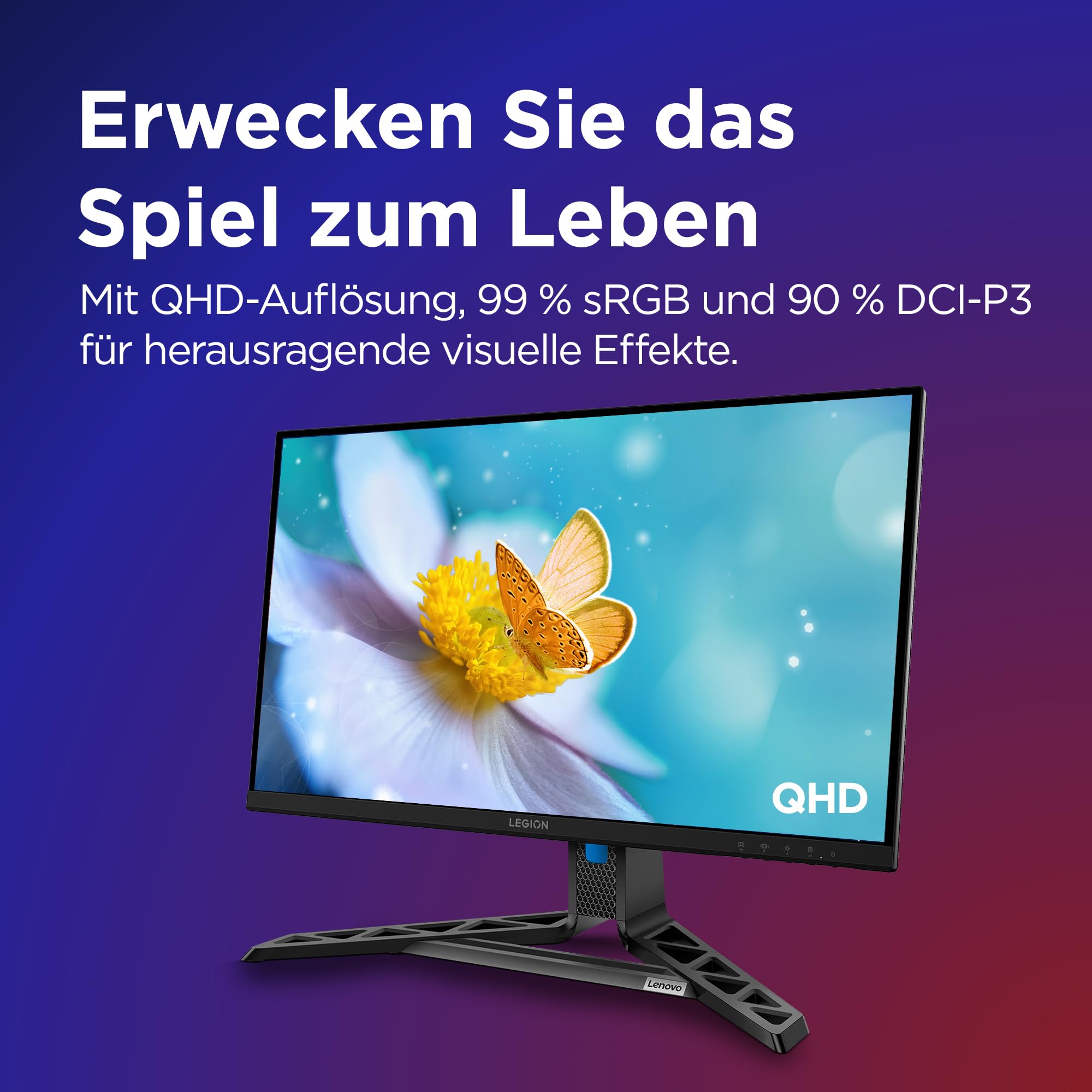 Lenovo Legion R27qe Gen 2 27" QHD WLED Gaming Monitor 2560x1440 200 Hz IPS 0.5ms HDMI DisplayPort Raven schwarz