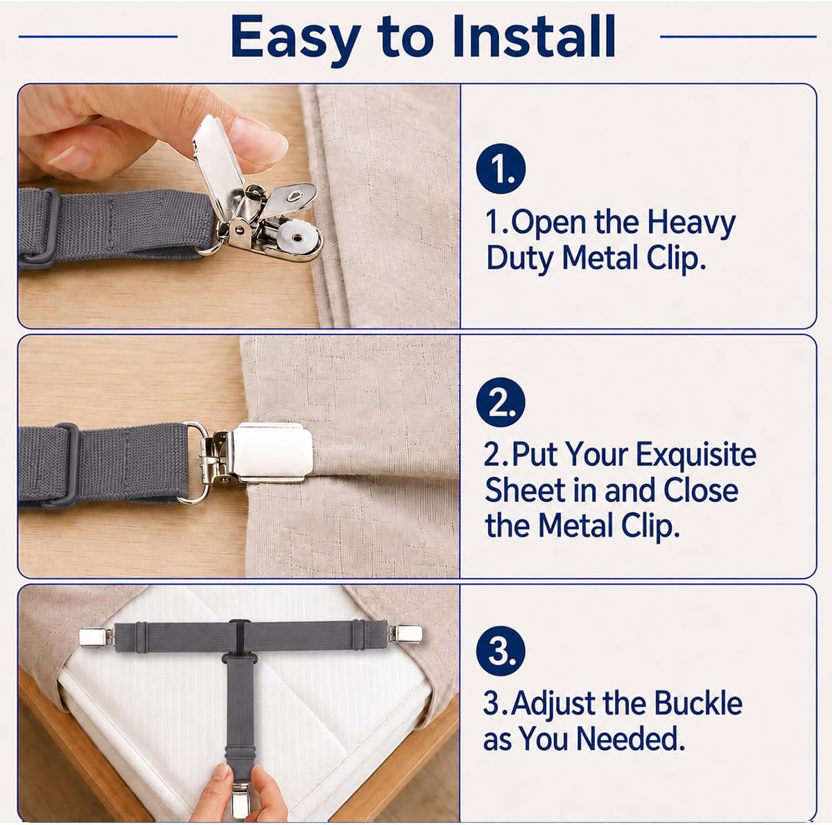 MENDENG Bed Sheet Holder Garters Bed Suspenders Sheet Stays Sheet Clips for Bedding Bed Clips for Sheets Grey Sheet Suspenders Queen 4P