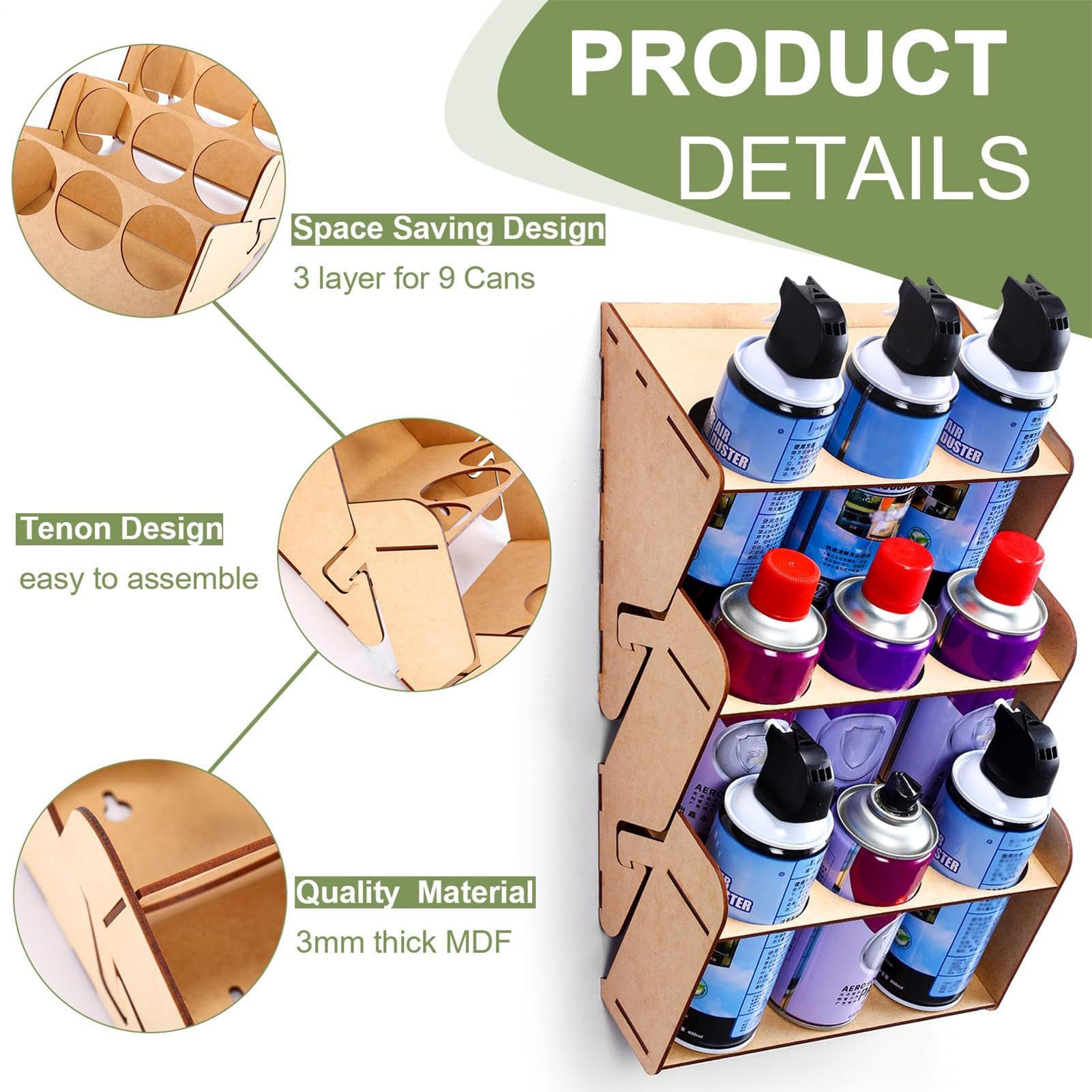 Organizer per bombolette spray – Supporto in legno per aerosol a 3 livelli, organizer per pittura | Pratico accessorio per pittura, modellismo, officina, rimorchio, , studio