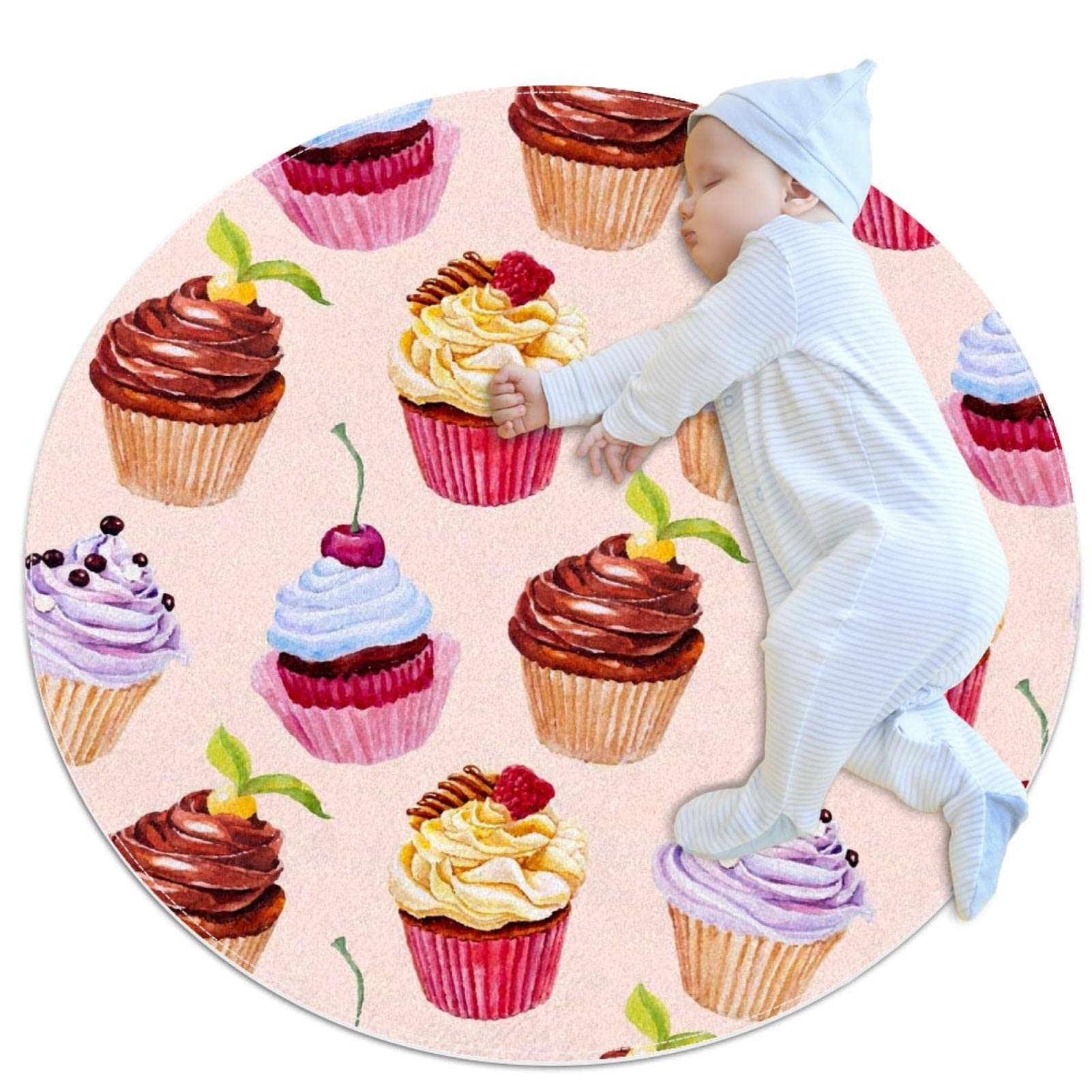 Tapis rond crèmes glacées JDEZ 100cm coloré et facile à nettoyer