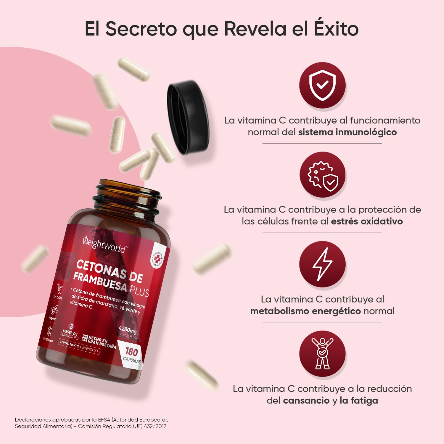 Cetonas de Frambuesa Plus 4280mg, 180 Cápsulas Veganas, 3 Meses de Suministro - Con Vinagre de Sidra de Manzana, Té Verde, Baya de Acai en Polvo, Pectina de Manzana, Vitamina C y Más, Sin Gluten
