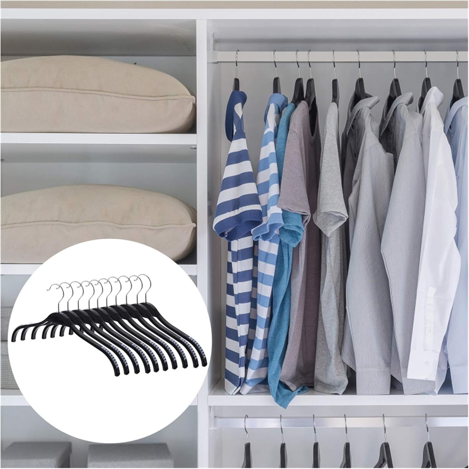 Oi+Wall Hanger 1 Set 10 Pcs Clothing Hangers Coat Hangers Traceless Clothes Hangers (Color : White Size : 37.6X23.5CM) (Black 37.6X23.5CM)