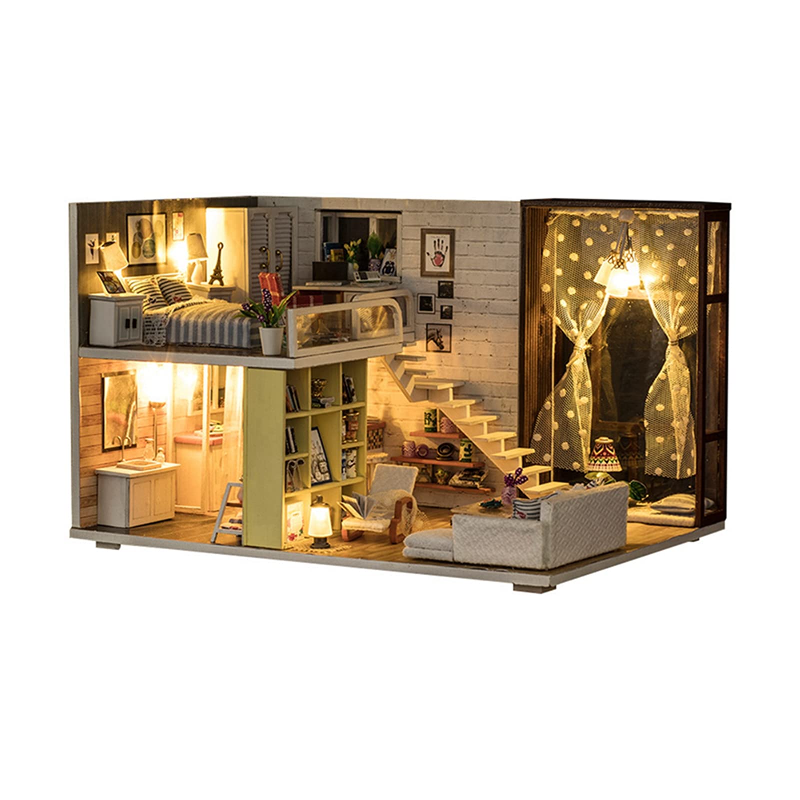 Cryfokt Miniatur-Puppenhaus, Spannendes Bastelset für Zum Lernen und für die Zeit mit der Familie, Hergestellt aus Sicherem Verbundholz, 26,9 X 19,9 X 16,5 cm