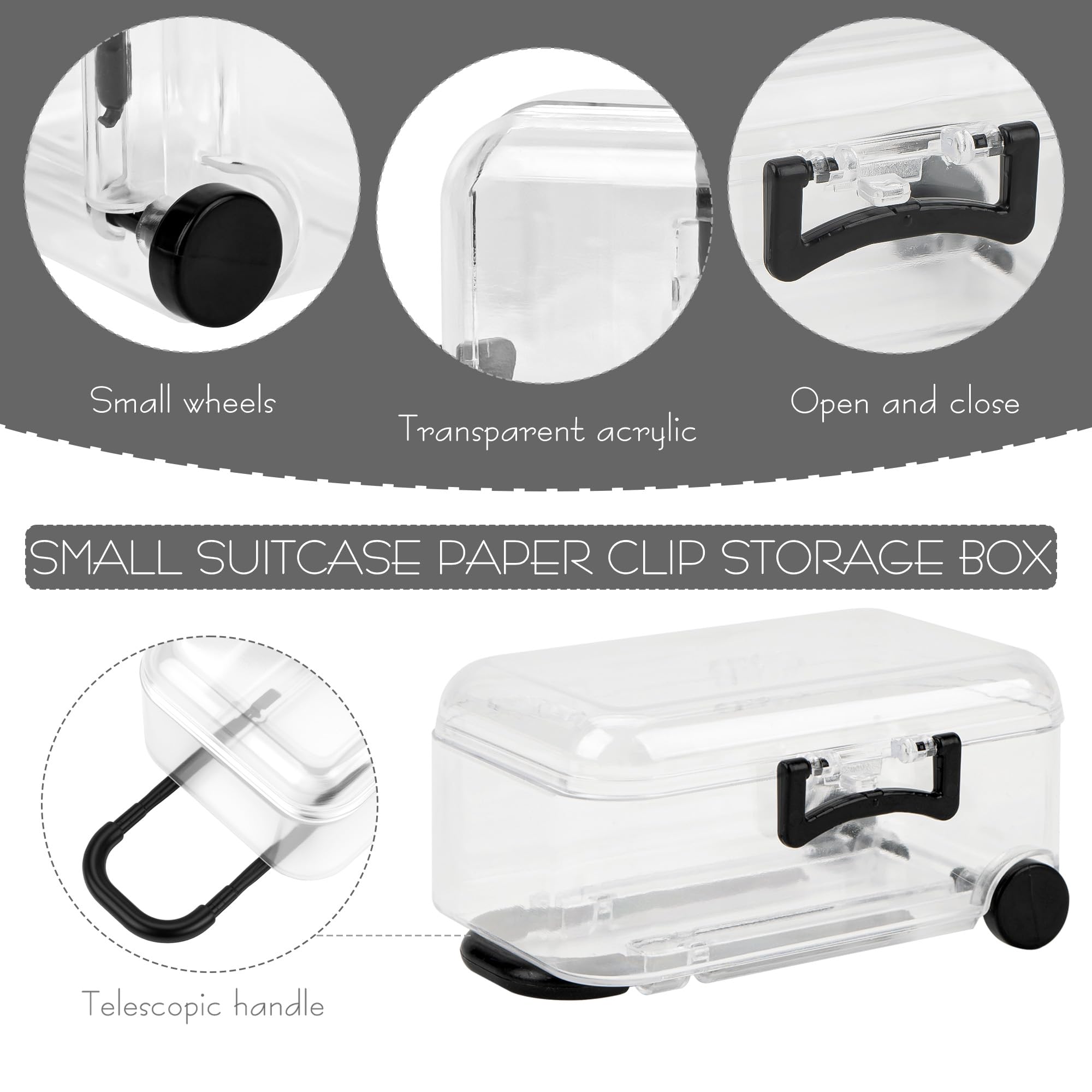 SHIDOW Mini soporte de clip de papel para maleta, caja de almacenamiento de plástico portátil para suministros de oficina, dispensador de clips de papel de viaje, bonito organizador de escritorio