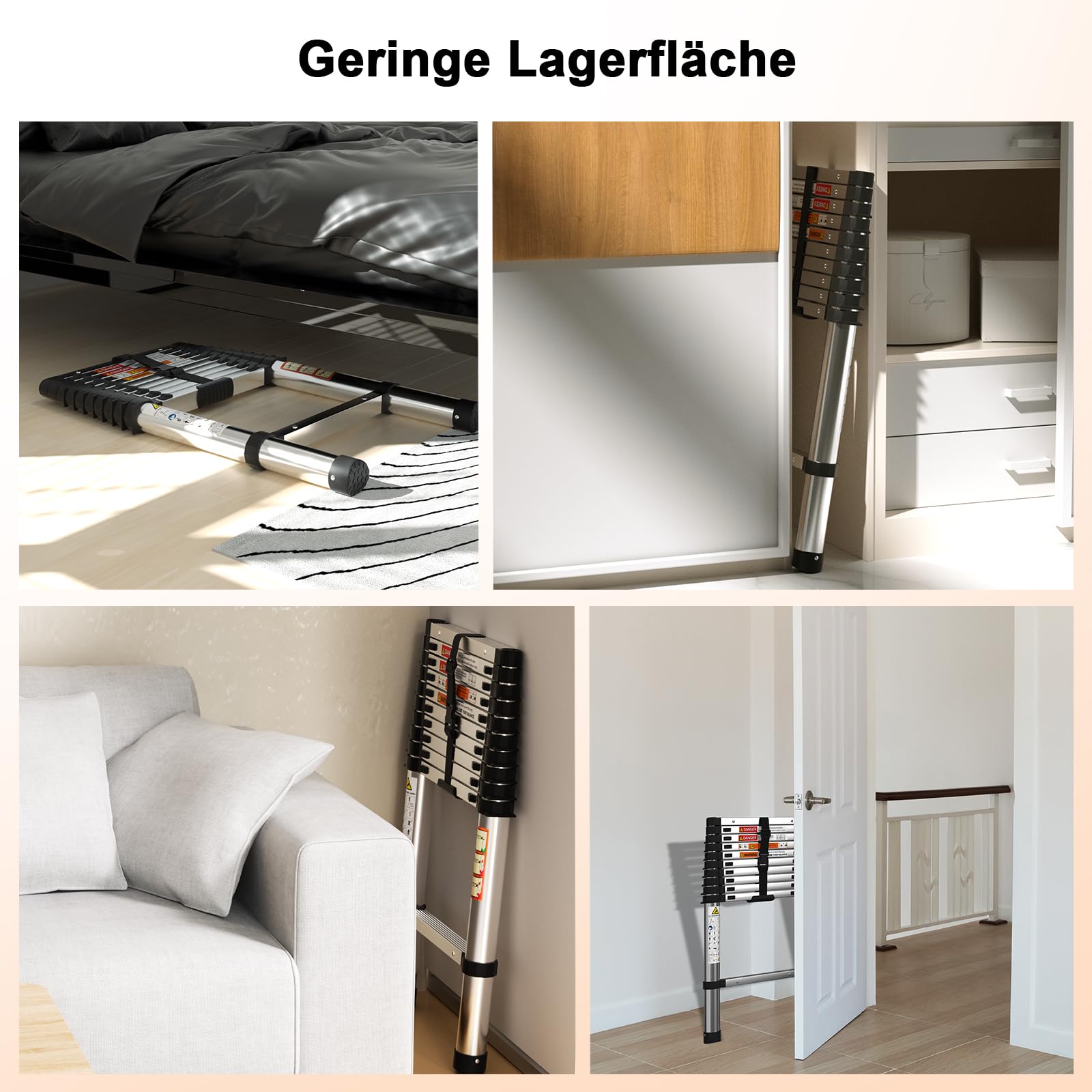 Ausziehbare Teleskopleiter 2.6M(8.5 FT),Faltbare Mehrzweck-Ausziehleiter mit maximaler Belastung von 150kg (330LBS),Hochbelastbare gerade kompakte Leiter für Haus, Außen, BAU