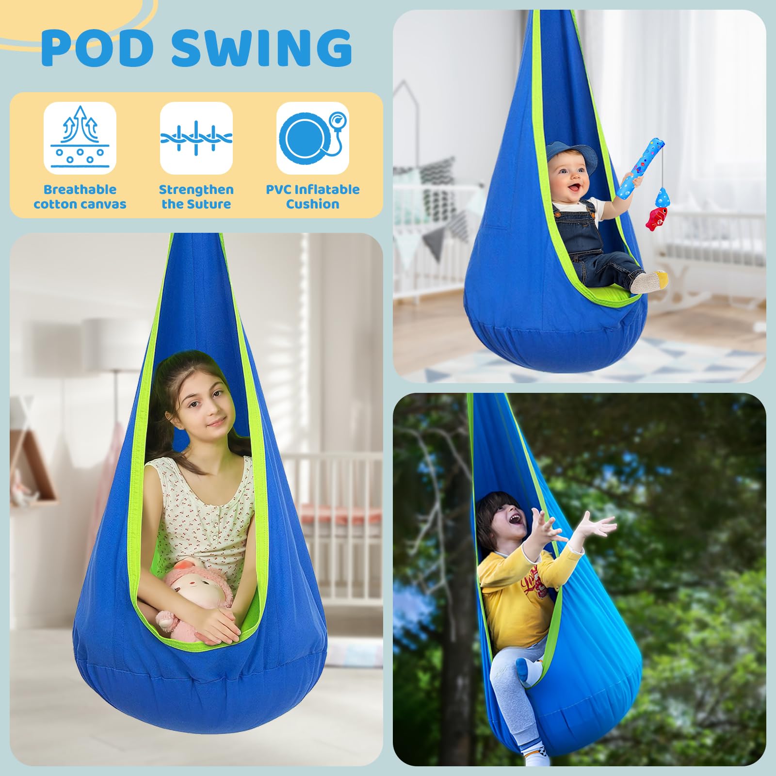 Swing Stand Frame with Sensory/Pod Chair, X-Shaped Swing Set, Metal Hammock Chair Stand for for Kids and Adults Indoor and Outdoor 350LBS